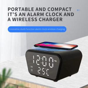 China Black Wireless Phone Charger With Alarm Clock , Qi Charger Clock For Airpods factory
