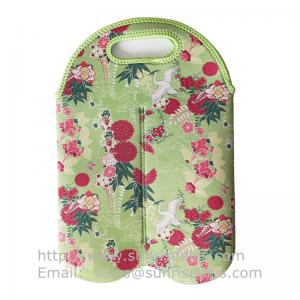 China 4.5mm Floral Print Neoprene Wine Bottle Tote, 2-Bottle Insulated Wine Sleeve Cooler Bag factory