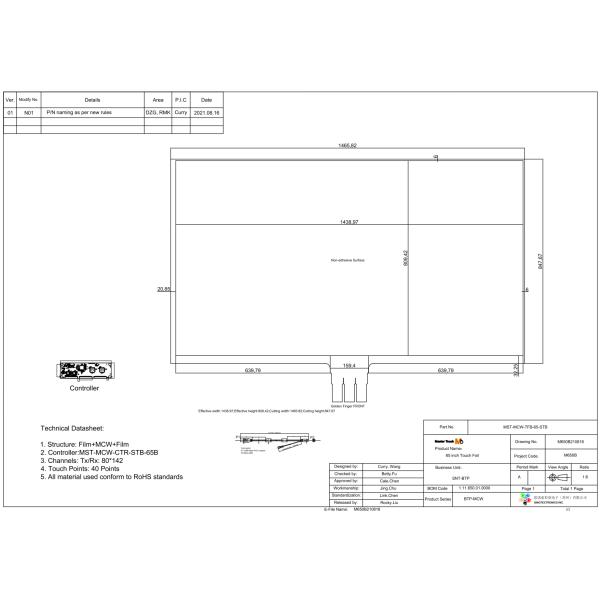 Palm Rejection Industrial Touch Foil Screen Android Touch Screen 65 Inch