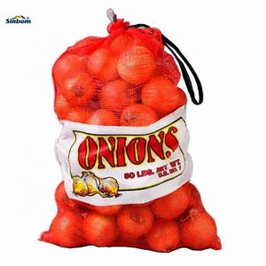 China 25kg 50kg Vegetable Onion Potato Fruit Packaging Bag PE Date Leno Net Mesh Bag with Label on sale