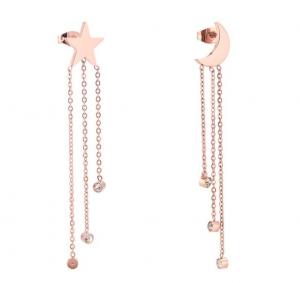 China Sun Moon Shape Stud Earrings, Diamond Tassel Drop 316 Stainless Steel Women Earrings factory