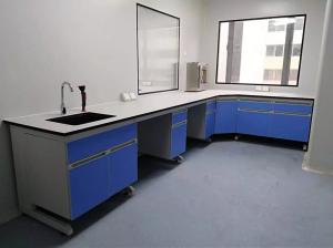 China Microbiology Laboratory Wall Bench Plywood Chemical Lab Table With Resistant Sink factory
