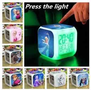 China Frozen Alarm Clock LED 7 Colors Change Digital Alarm Clock frozen Anna Elsa Thermometer Night Colorful Glowing Toys on sale
