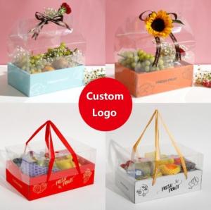 China ISO9001 Cardboard Paper Fruit Packing Box With PET Transparent Lid Ribbon on sale