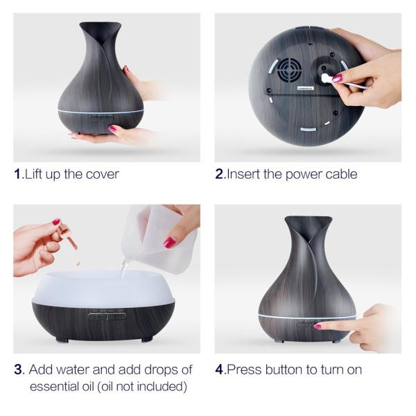 400ml Tulip Shape Dark Wood Grain Aromatherapy Diffuser