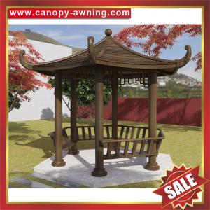 China outdoor backyard Chinese antique wood look aluminum gazebo pavilion canopy awning shelter shed for sale factory