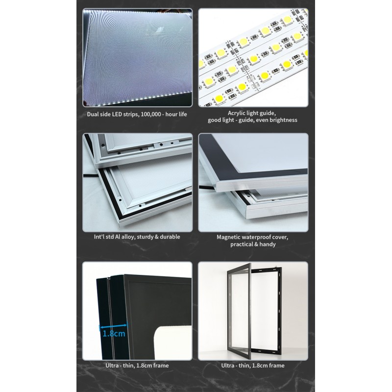 LED Snap Wall Mounted Tempered Glass Rectangular Board Magnetic Lightboard Display Sign Panel Advertising