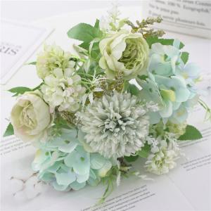 China Outdoor Artificial Plastic Blue Hydrangea Silk Flowers Bouquet For Valentine'S Day on sale