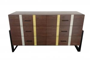 China Black Metal Base Wooden Six Drawer Dresser For Hotel Bedroom Furniture on sale