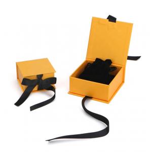 China Simple Yellow Gift Box Black Satin Ribbon For Jewerly Earring Shipping on sale