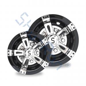 China Golf Cart Universal 8/10 Inches ABS Plastic Wheel Covers - Black&Chrome with S Logo(Set of 4) on sale