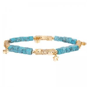 China Square Blue Turquoise Bracelets Customized With Gold Plated Hematite Beads on sale