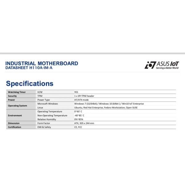 H110A-IM-A Industrial Atx Motherbo Dual Channel H110 Chipset Socket LGA-1151 CPU 2DDR4