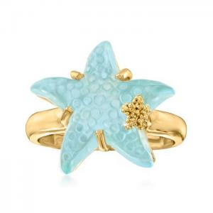 China Italian Tagliamonte 16mm Blue Venetian Glass Starfish Ring in 18kt Gold Over Sterling factory