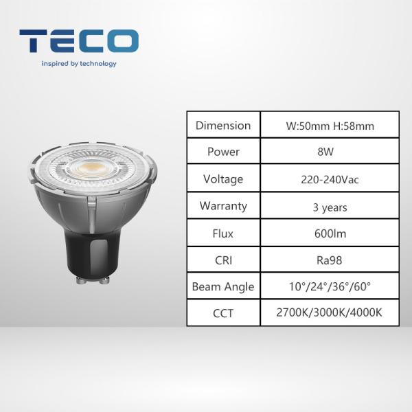 Dimmable 8W 230V GU10 LED Bulb with 2700K and 24 Degree Beam Angle for Customizable Lighting Solutions