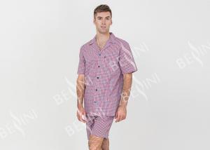 China Cool Mens Button Up Pyjamas Woven Cotton Yarn Dyed Check Short Sleeve Shirt factory