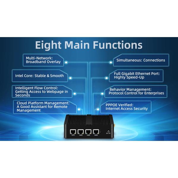 DDR3 8GB Firewall Mini PC Router With Intel Celeron N2830 Fanless Cooling Method