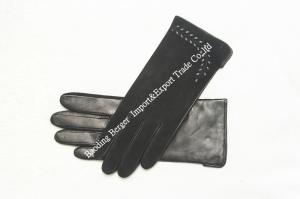 China Fashion/Classic leather gloves back with goatsuede and palm with sheep nappa gloves factory