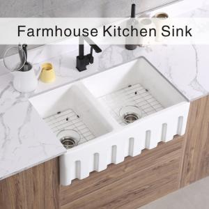 China 33In Double Bowls Farmhouse Kitchen Sink Fireclay Country Style Sink on sale