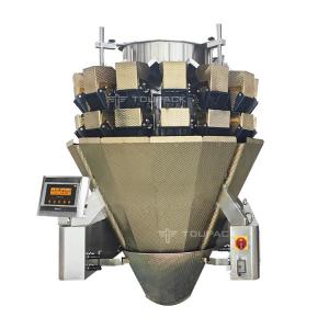 China Automatic Screw Feeder Combination Weigher Filling Sticky Food Meat Dark Gold Multihead Weigher factory