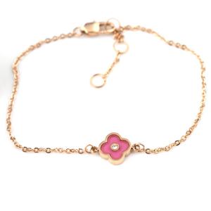 China Red Four Leaf Clover Bracelet, Stainless Steel Jewelry Customized Fashion Diamond Flower Charm Bracelet factory