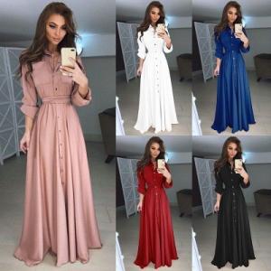 China 2018 Autumn and Winter Women Long Dress Casual Long Sleeve Slim Dress Ladies Fashion Botton Maxi Long 2Dress factory