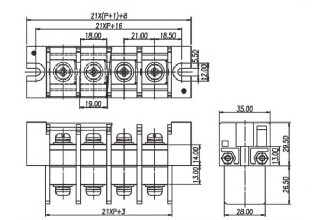 600V 40A 100A 75A 150A Feed Through Wall Mounted Barrier Terminal Blocks 13.0mm 16.0mm 21.0mm 27.0mm Pitch