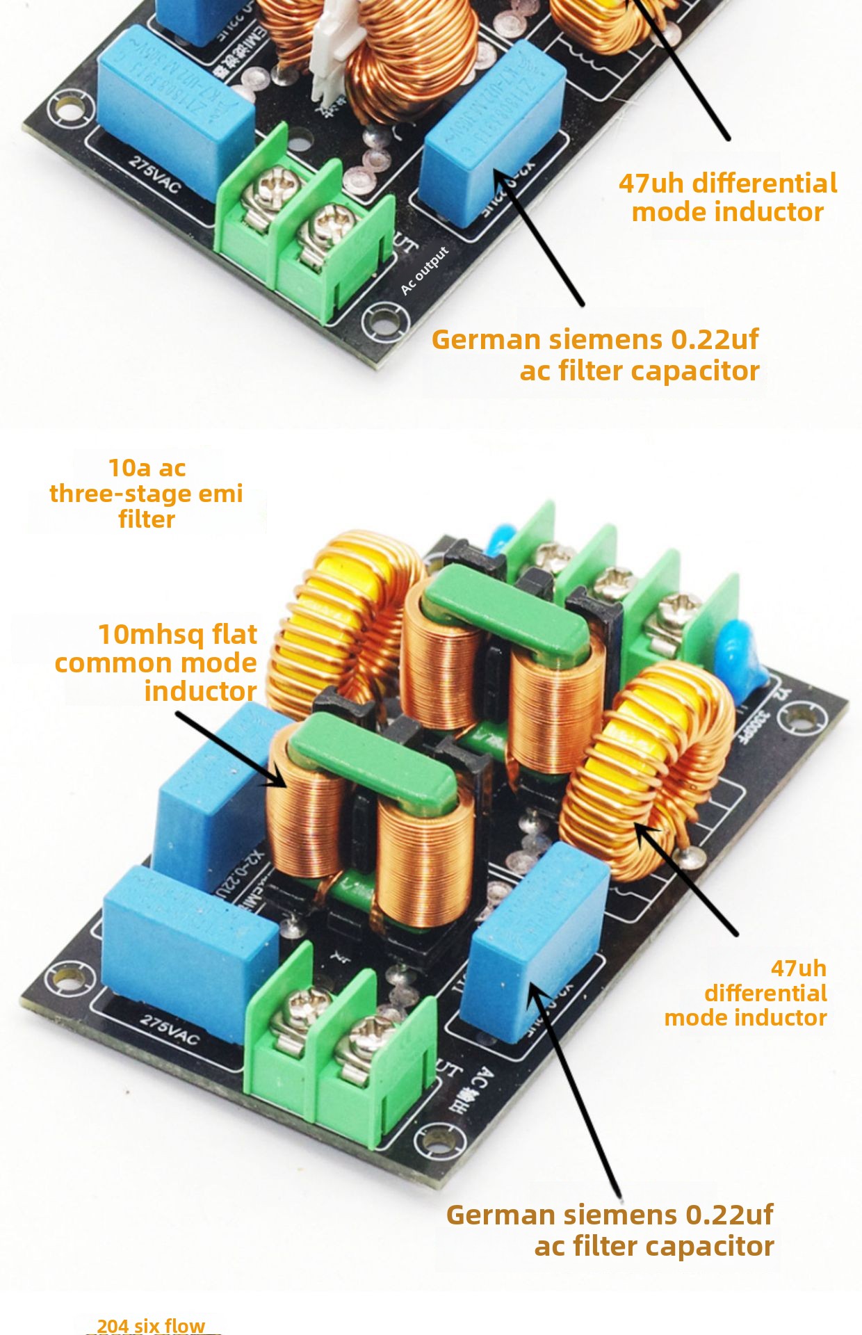 Three-stage EMI/EMC AC Filter Differential Mode Common Mode Electromagnetic Interference Power Amplifier Power Supply Filter