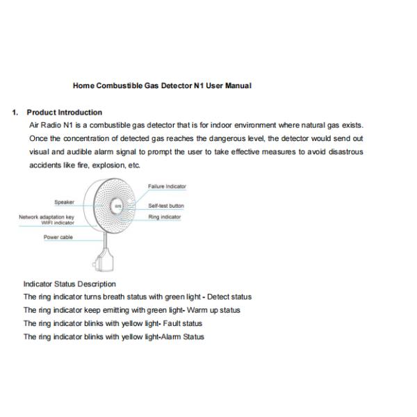 Smart Wireless WiFi Gas alarm with human voice, light, sound alarm