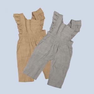 China Little Girls Linen Fabric Dungarees Overalls Flutter Sleeve Jumpsuit Casual Wear factory