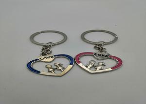 China Sweet Lovely Custom Metal Keychains , Two Lover Shaped Engraved Metal Keychains factory