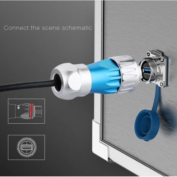 USB3.0 Metal Shell Plug Dual USB Panel Mount M24 9Pin Soldering Cable Connector for Data Transmission