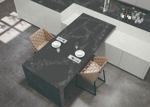China Black Sparkle Quartz Floor Tiles Artificial Quartz Stone Slabs Easy To Clean factory