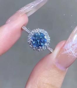 China lab created Blue Round Cut Engagement Ring Man Made Diamond Rings IGI Certified factory