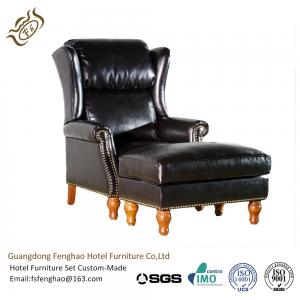 China Black Leather Lounge Chair With Ottoman Wood / Metal Frame Wingback on sale