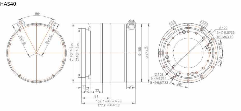 High Positional Accuracy Servo Rotary Actuator Robotic Arm Motor Side Outlet