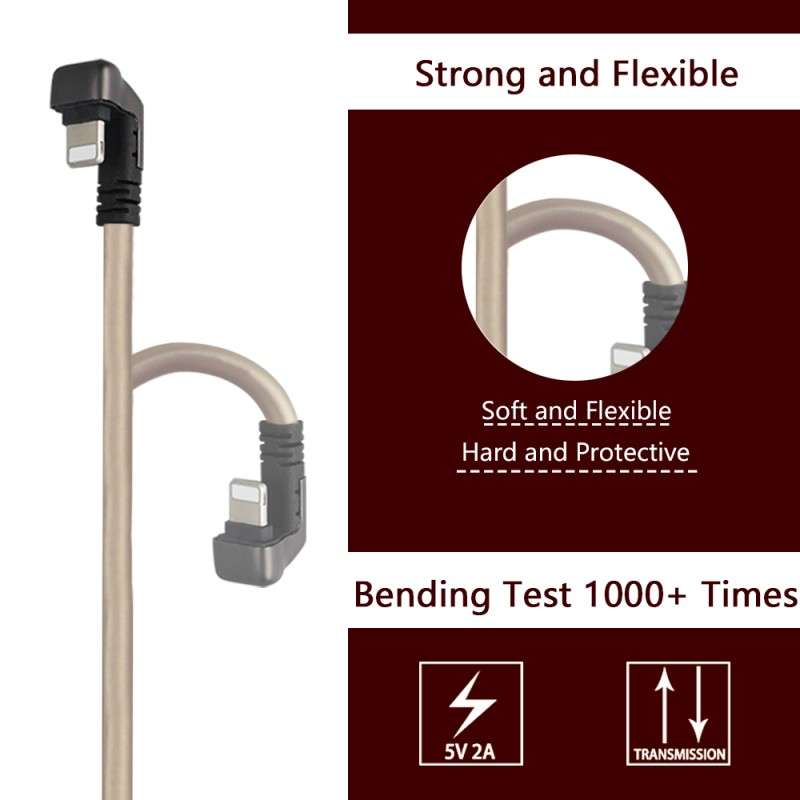 2 M Cell Phone Right Angle USB Cable Durable TPE IPhone Cable Charger Support