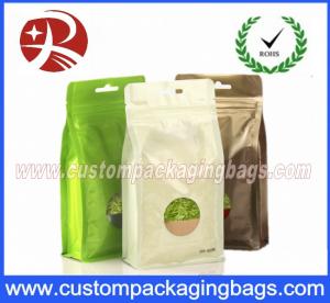Flat bottom plastic ziplock tea bag, standing pouch with window packaging