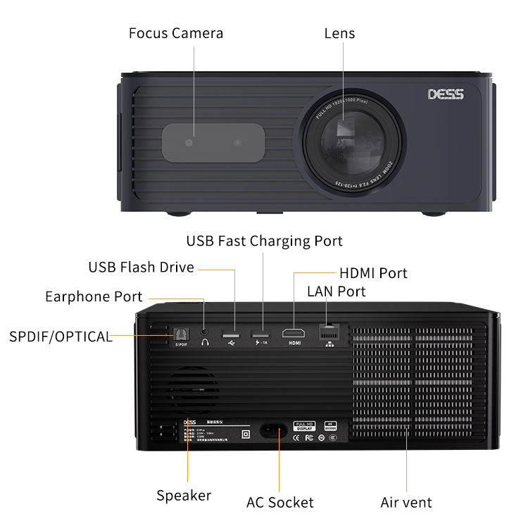 1920x1080P Full HD Smart Projector Auto Focus Obstacle Avoidance WiFi6 Android TV