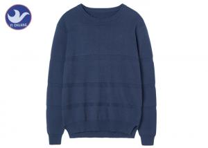 China Plain Color Stripes Blue Cable Knit Sweater Mens Round Neck Navy Stylish Jumper on sale