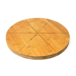 China Round 25cm Bamboo Butcher Block Cutting Board Divide Pizza Tray With Cutter Wheel on sale