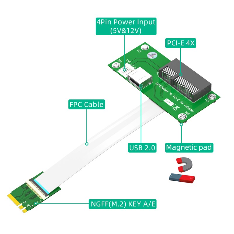 480Mb/S Computer Adapter Key A/E To PCIe X4 USB Riser Card M 2 Ngff Ssd Adapter