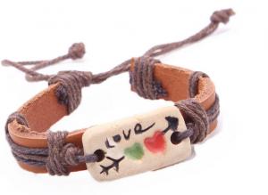 China Couples Valentines Day jewelry wholesale leather bracelet wholesale pottery stone mandrel factory