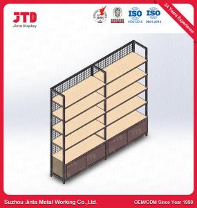 China CE Metal And Wood Wall Shelving Unit 120kg Wooden Bakery Display Racks factory