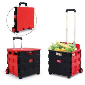 China Grocery Small Lightweight Folding Plastic Shopping Cart 4 Wheels With Basket factory