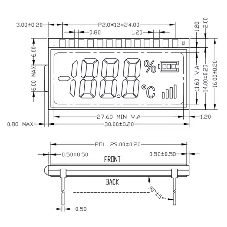 7-Segment VA LCD Display for Temperature Testing Date Display on Induction Cooker with Segmented Segment LCD Display