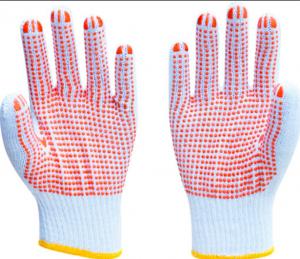 China PVC Dots Coated Cotton Knitted Hand Gloves , White Cotton Knit Gloves For Safety Working on sale