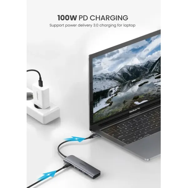 USB C Hub 5 in 1 Multiport Adapter 100W Power Delivery, 3 USB 3.0 Data Ports, 5Gbps Transfer Speed