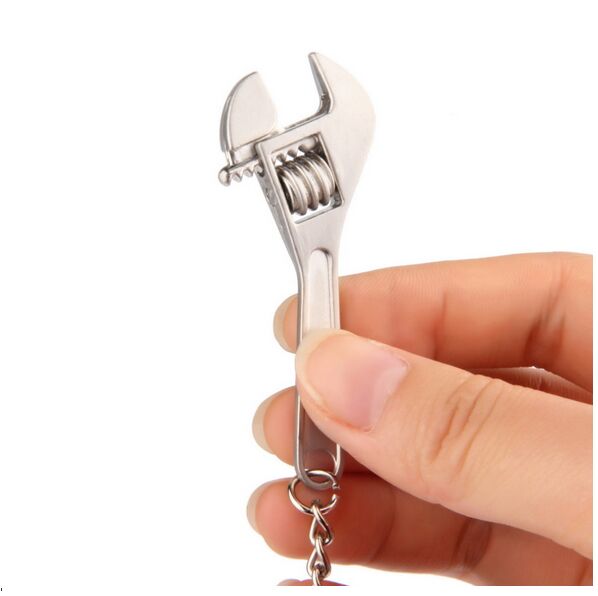 Mini Size Adjustable Silver Metal Wrench Spanner Key Chain Ring