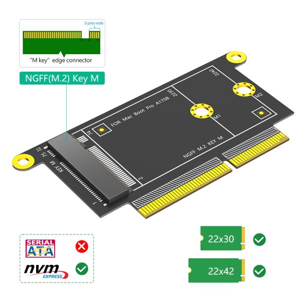 NGFF M.2 NVMe Key M 2230/2242 Type Adapter for Macbook A1708 Model